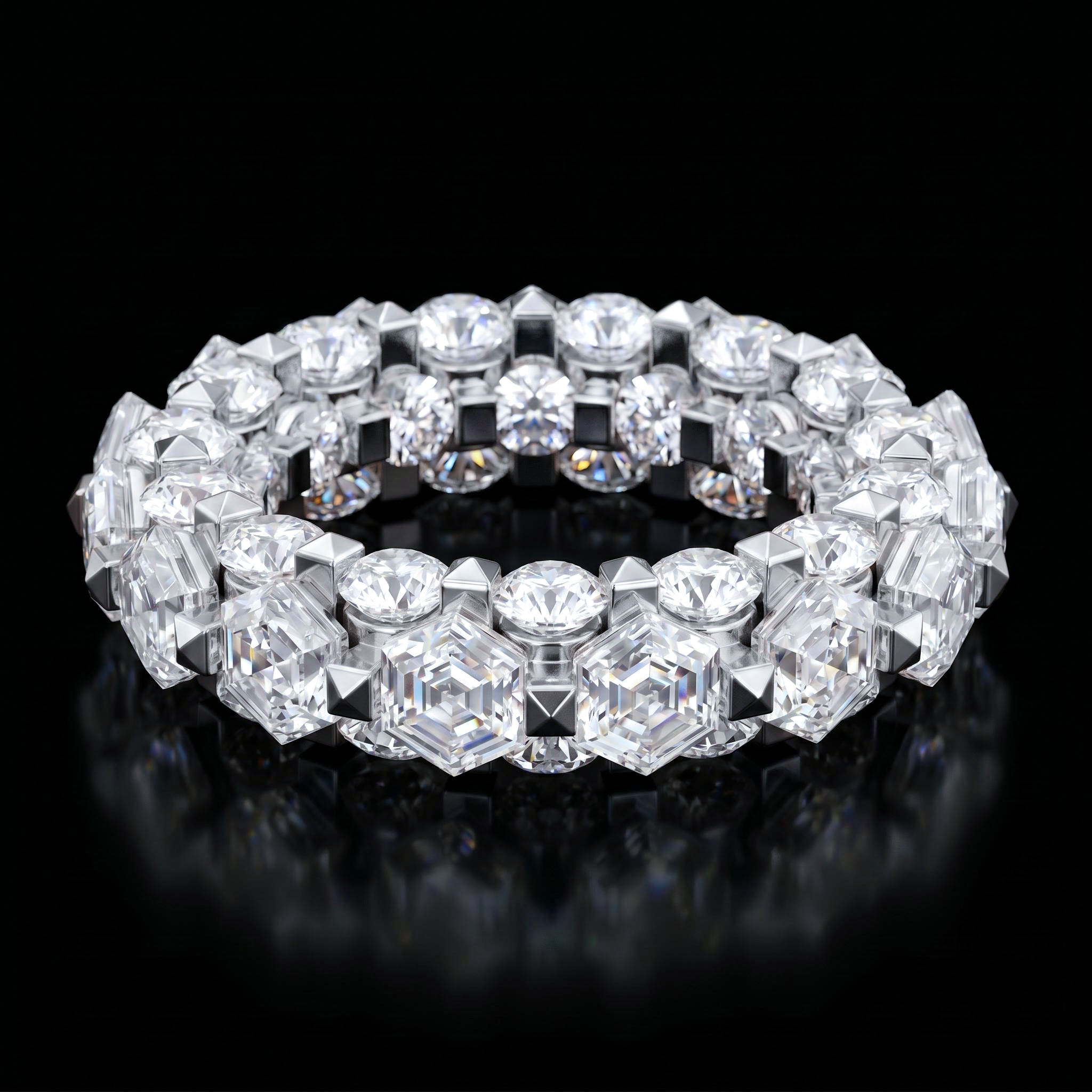 Hexagonal Cut Four Sides Iced Ring