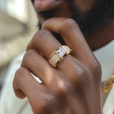 Princess Cut Pave Men's Engagement Ring