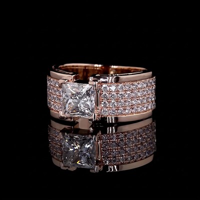 Princess Cut Pave Men's Engagement Ring