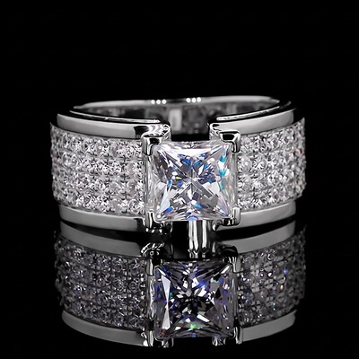 Princess Cut Pave Men's Engagement Ring