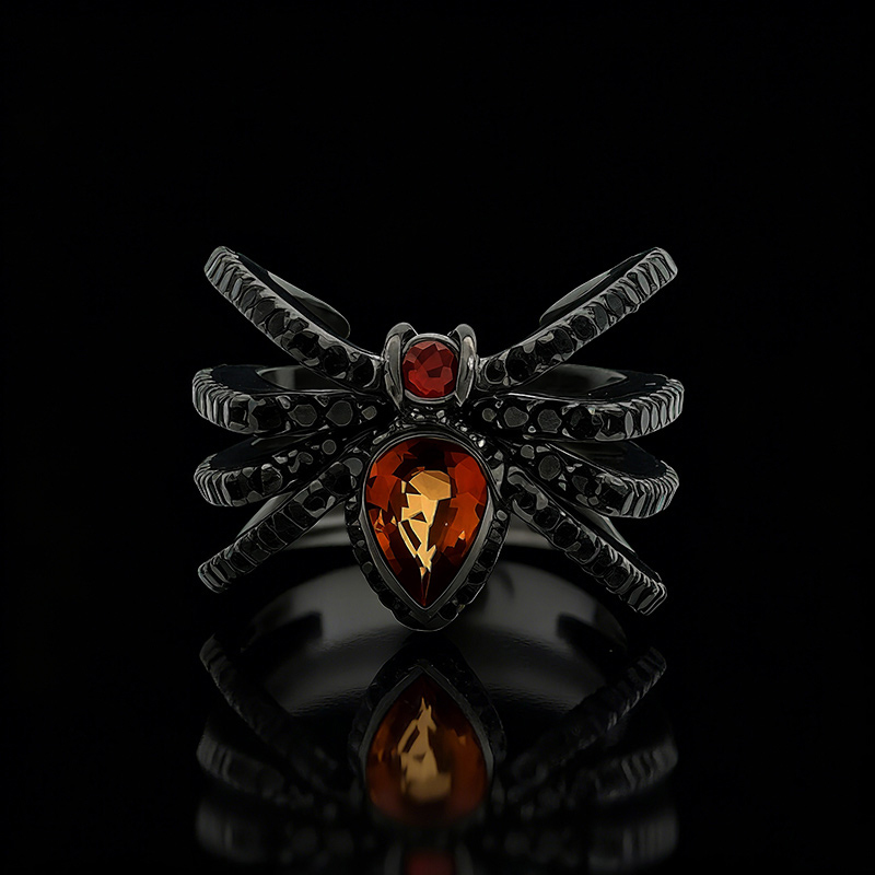 Iced Out Spider Open Ring in Black Gold