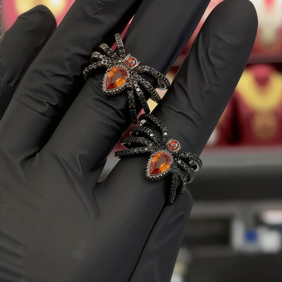 Iced Out Spider Open Ring in Black Gold
