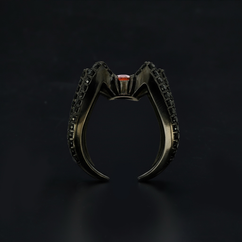 Iced Out Spider Open Ring in Black Gold
