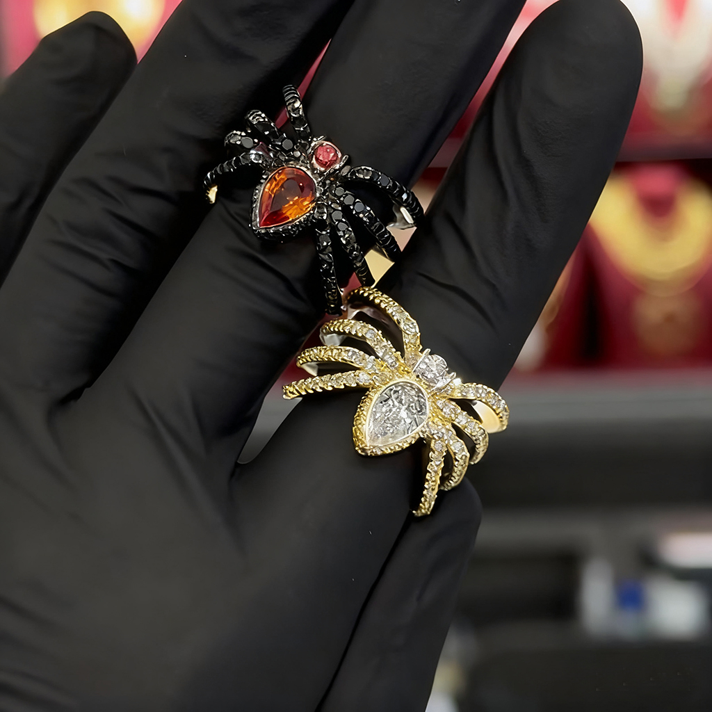Iced Out Spider Open Ring in Black Gold Iced Out Spider Open Ring in Black Gold