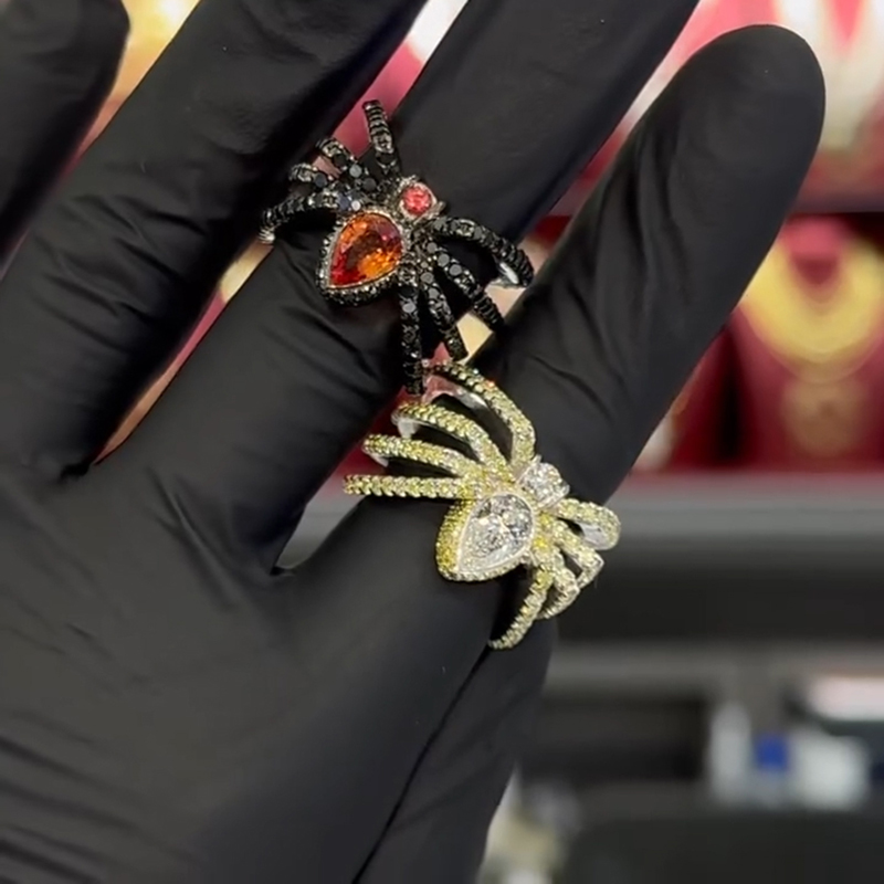 Iced Out Spider Open Ring in Black Gold Iced Out Spider Open Ring in Black Gold