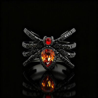 Iced Out Spider Open Ring in Black Gold