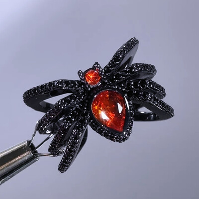 Iced Out Spider Open Ring in Black Gold