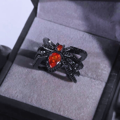 Iced Out Spider Open Ring in Black Gold