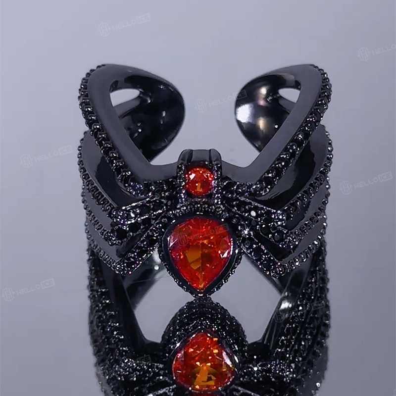 Iced Out Black Spider Open Ring