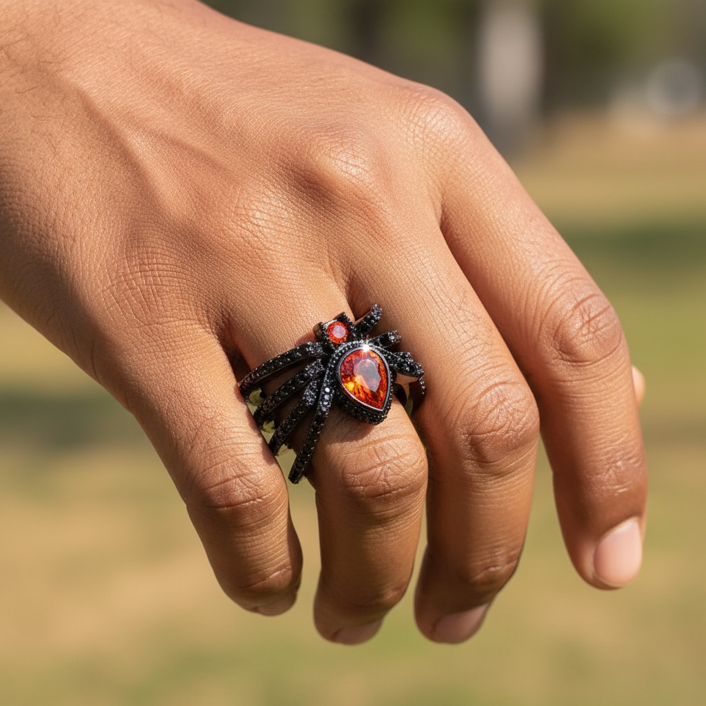 Iced Out Black Spider Open Ring