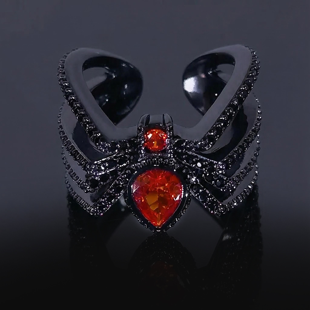 Iced Out Black Spider Open Ring