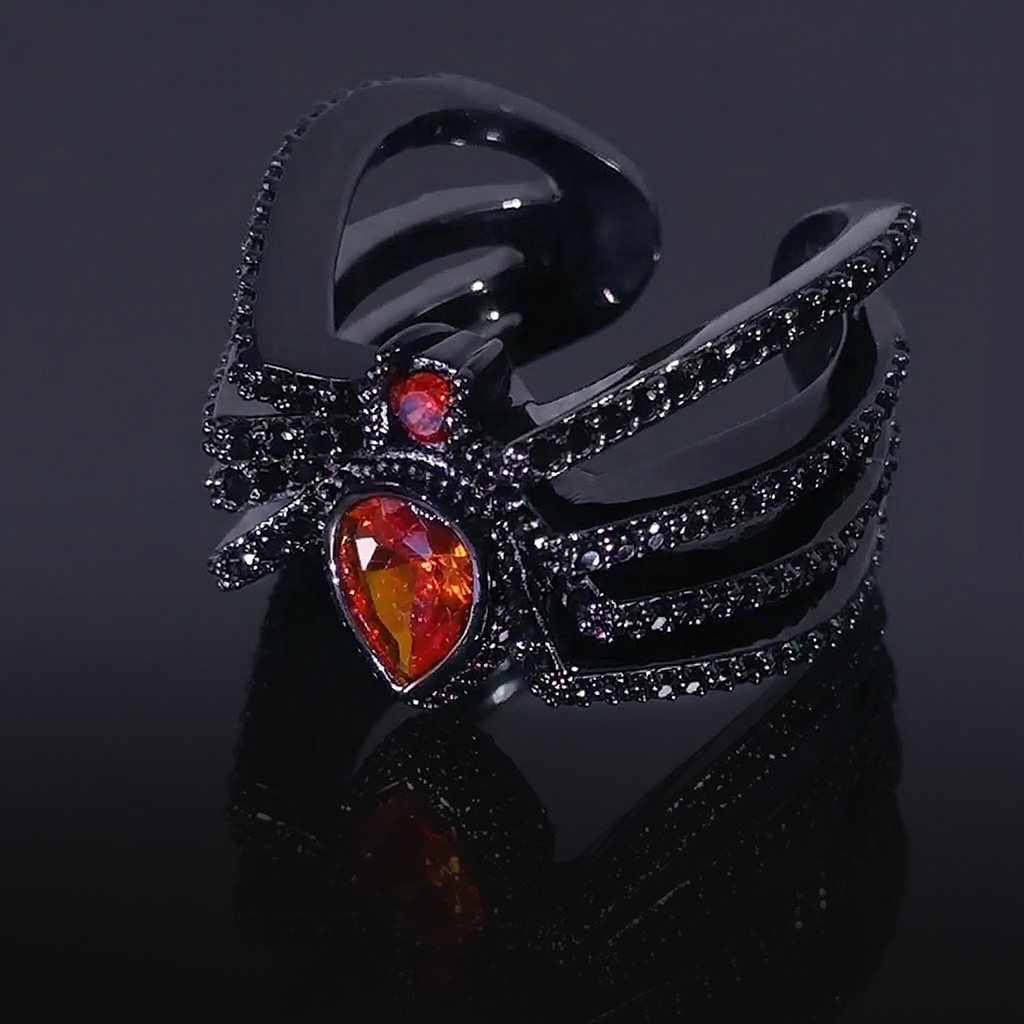 Iced Out Black Spider Open Ring