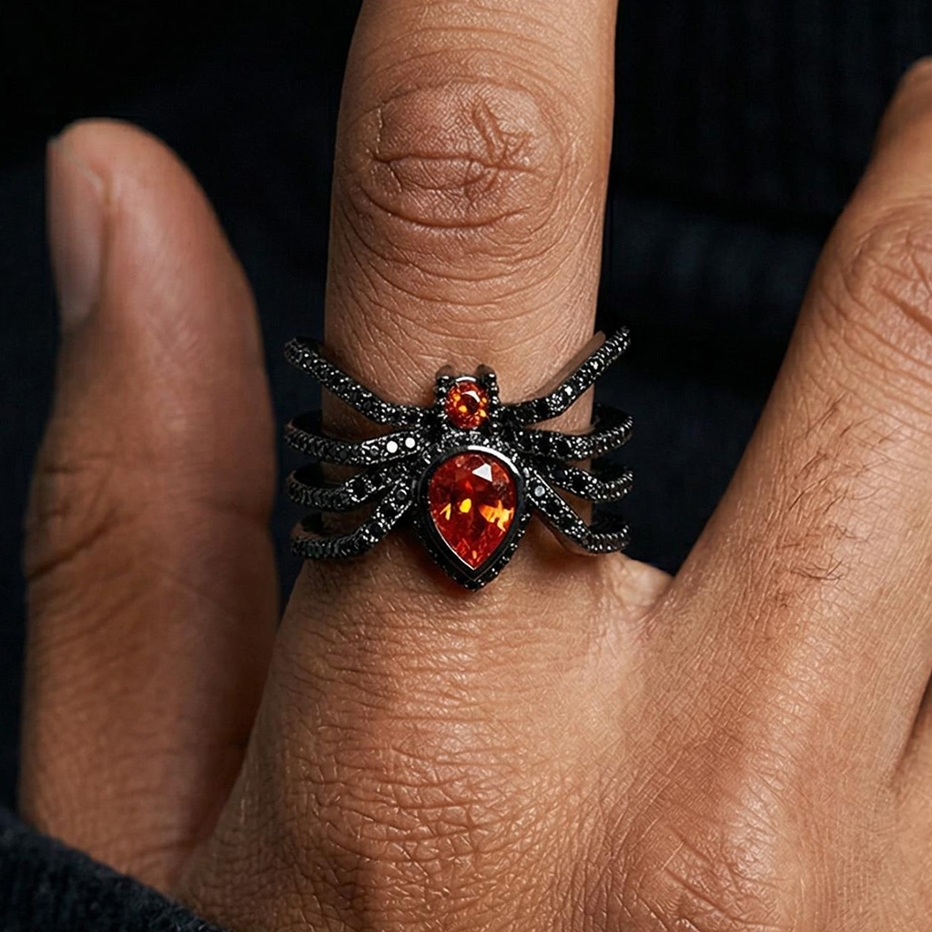 Iced Out Black Spider Open Ring