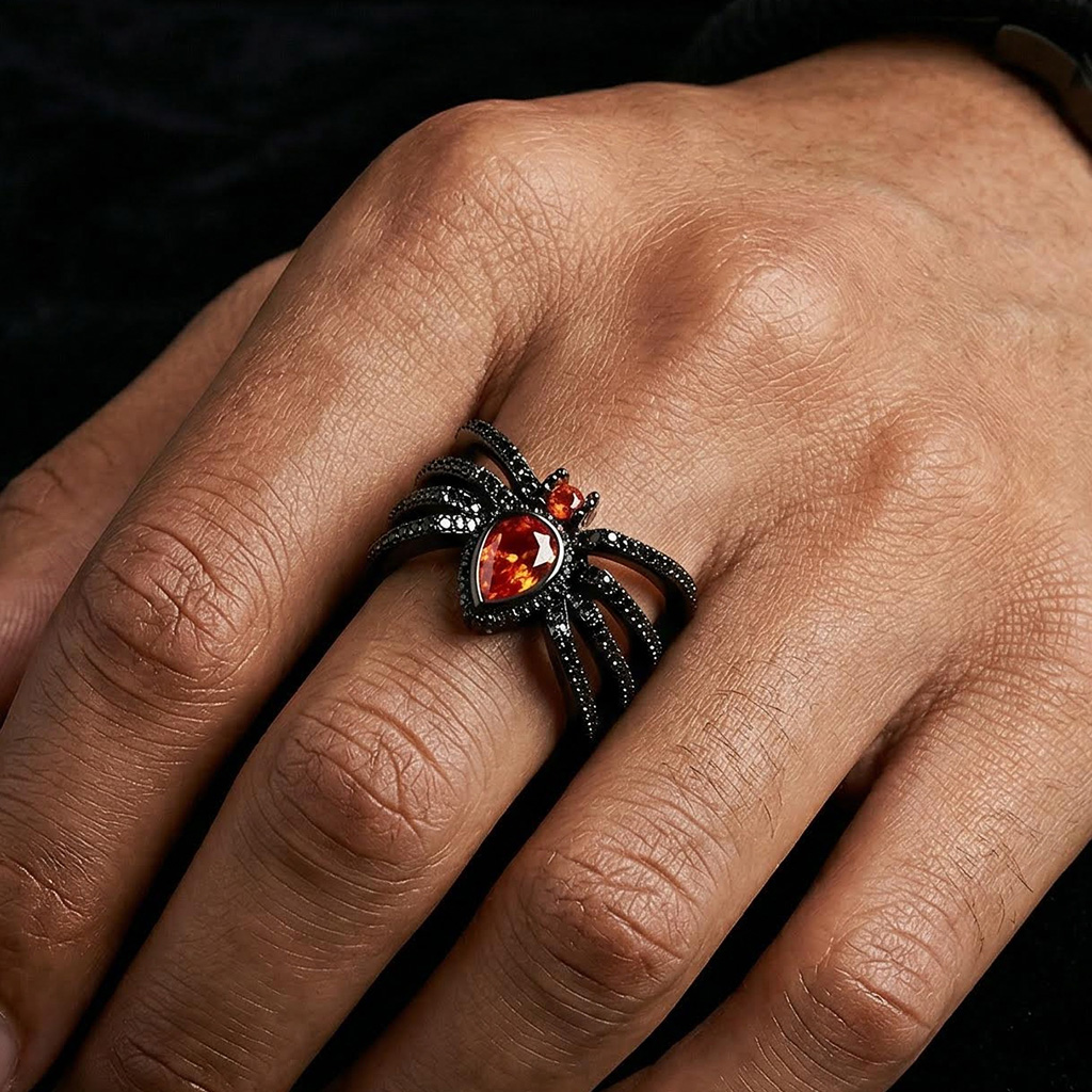 Iced Out Black Spider Open Ring