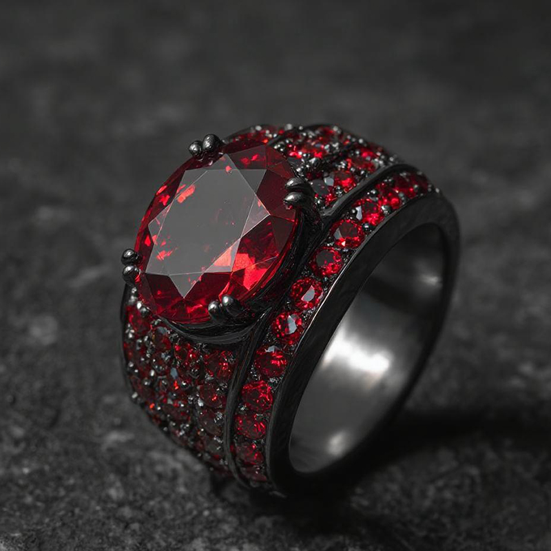 Iced Ring in Black Gold Plating