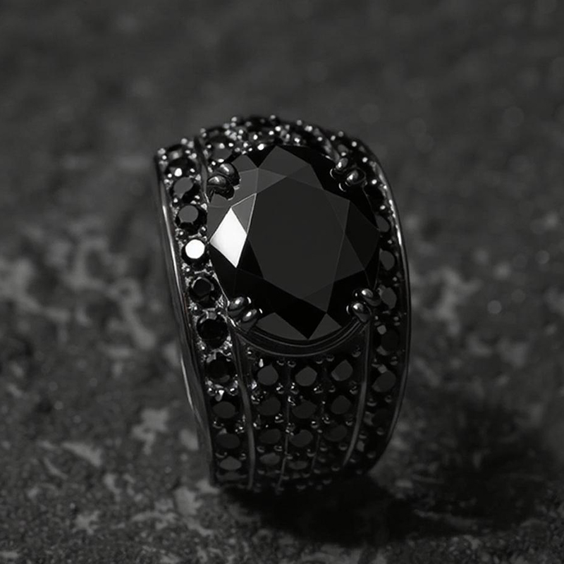 Iced Ring in Black Gold Plating