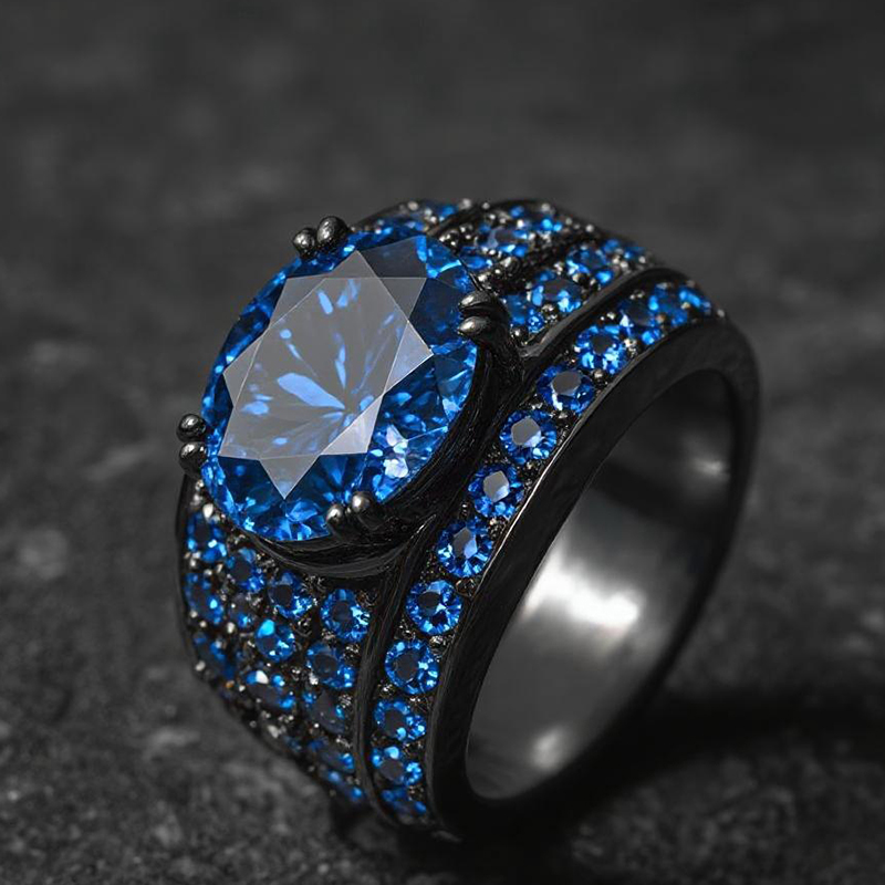 Iced Ring in Black Gold Plating