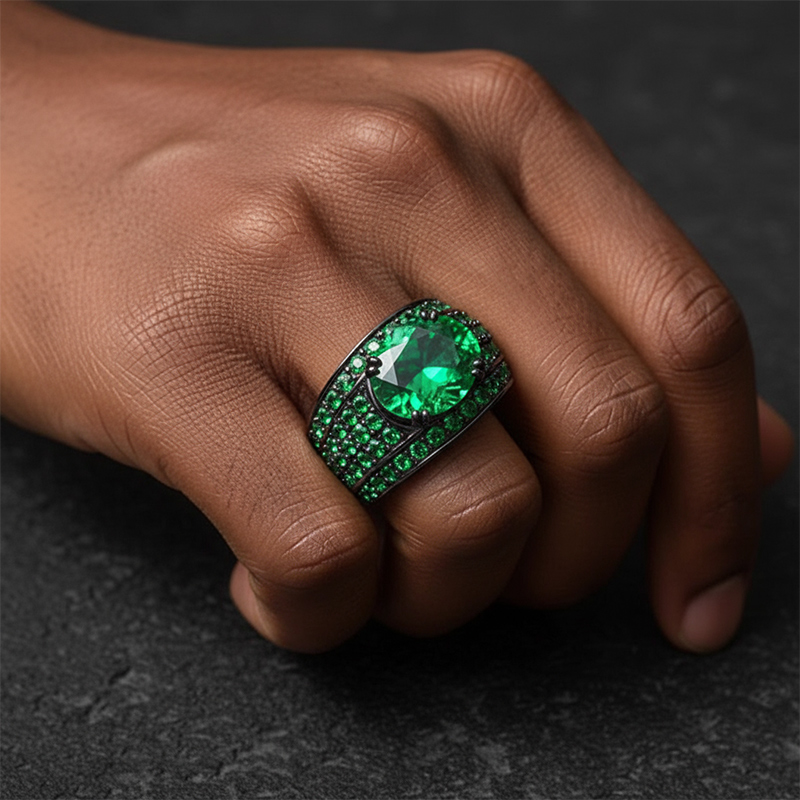 Iced Ring in Black Gold Plating