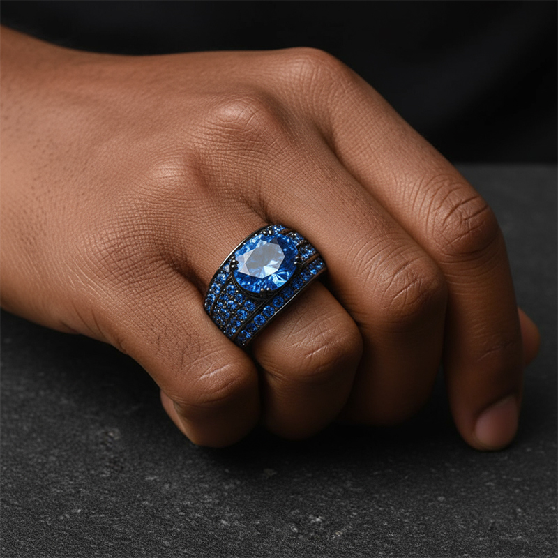 Iced Ring in Black Gold Plating