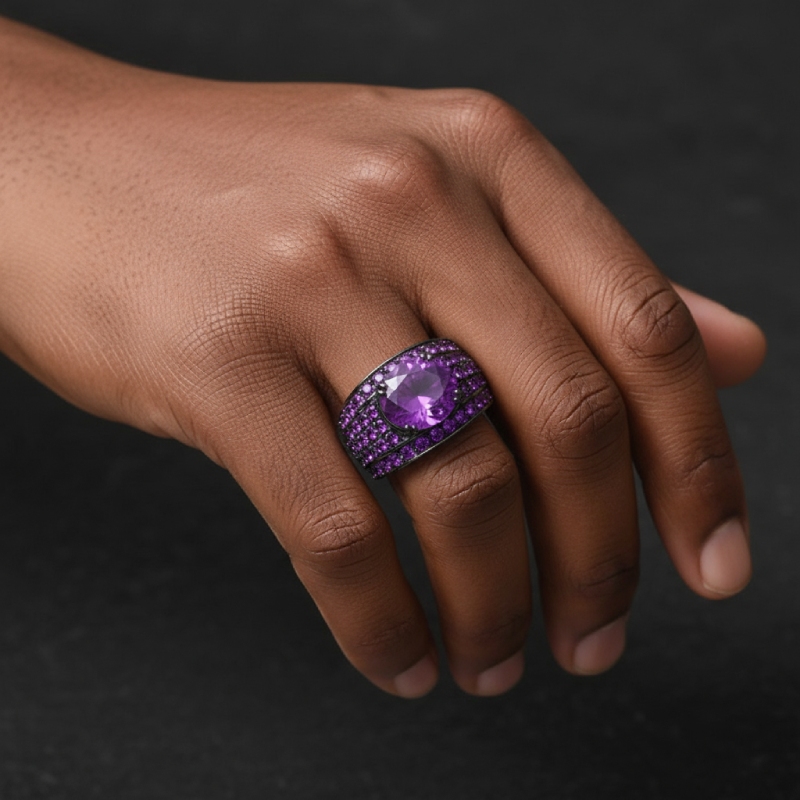 Iced Ring in Black Gold Plating