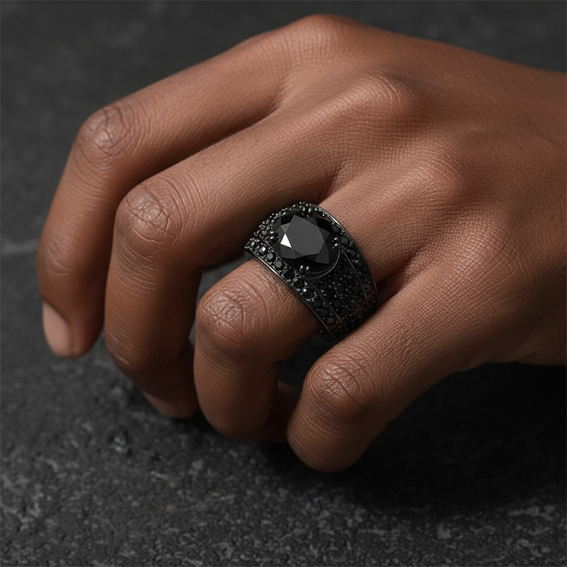 Iced Ring in Black Gold Plating