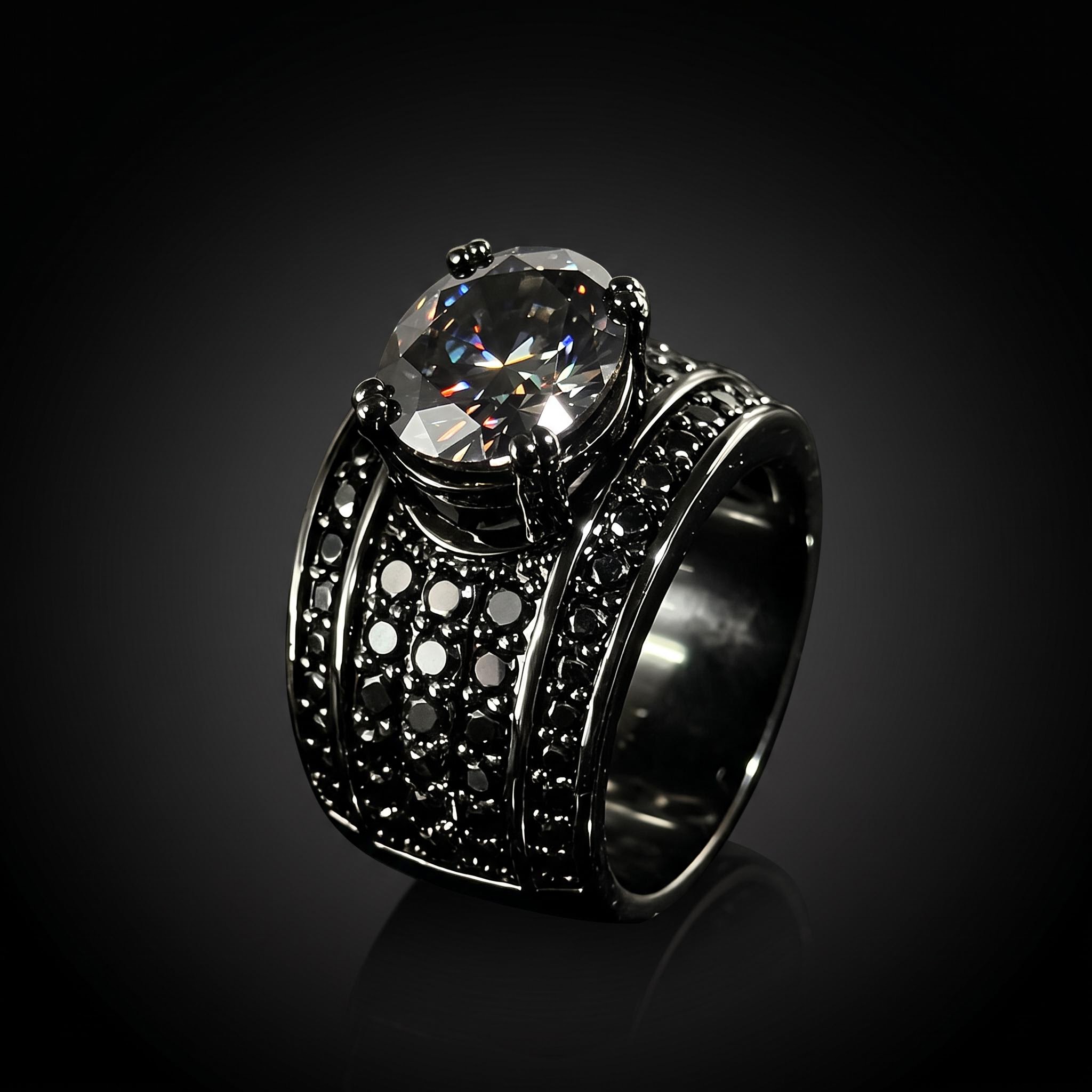 Iced Ring in Black Gold Plating Iced Ring in Black Gold Plating