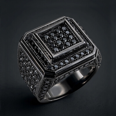 Square Iced Out Ring with Black Stones