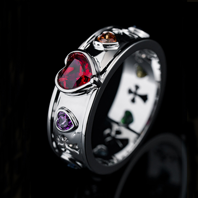 Iced Out Colorful Heart Cut Ring