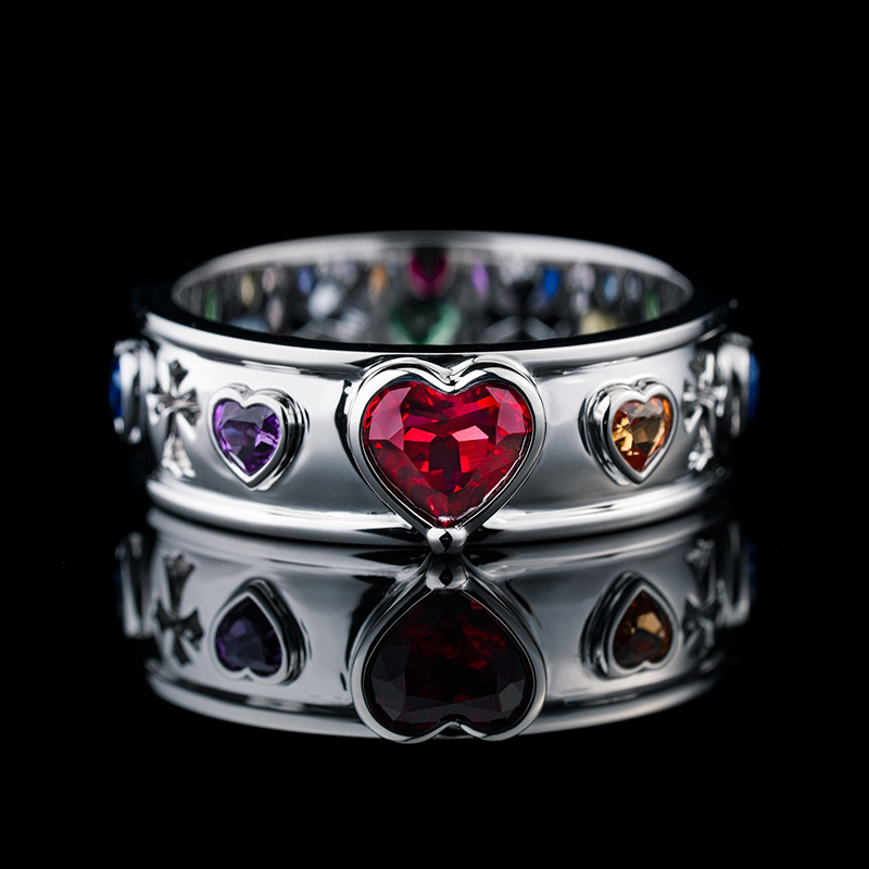 Iced Out Colorful Heart Cut Ring