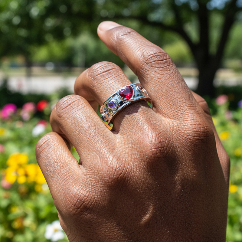 Iced Out Colorful Heart Cut Ring