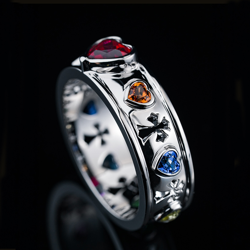 Iced Out Colorful Heart Cut Ring