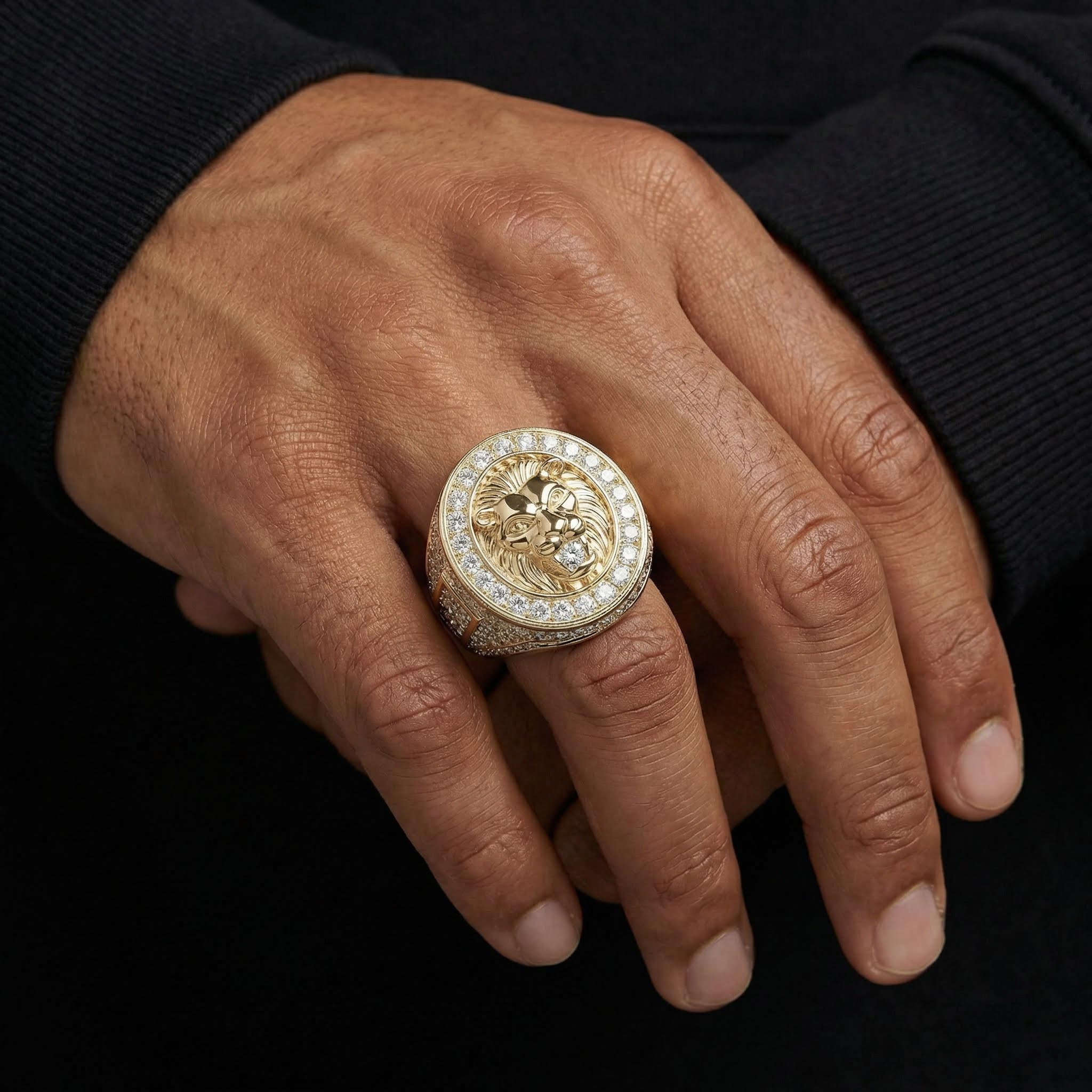 Iced Roaring Lion Head Ring