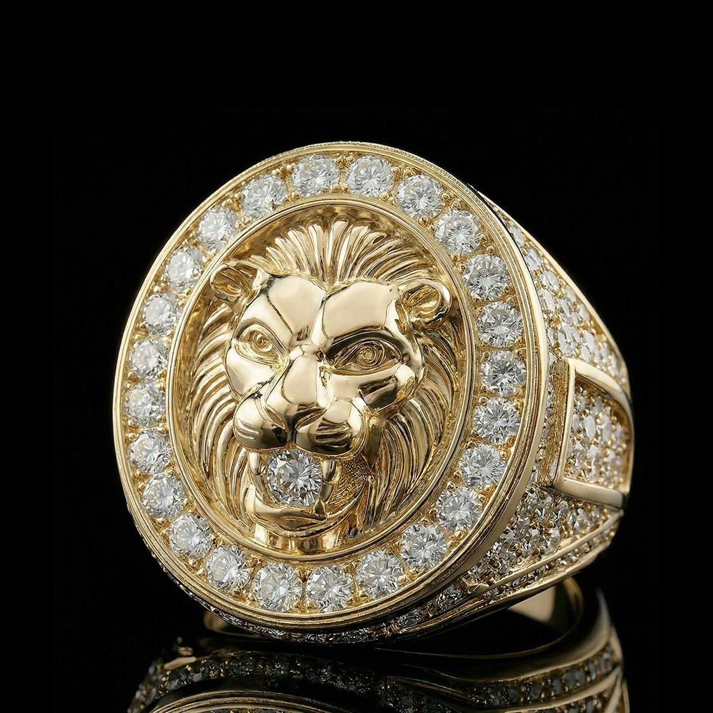 Iced Roaring Lion Head Ring