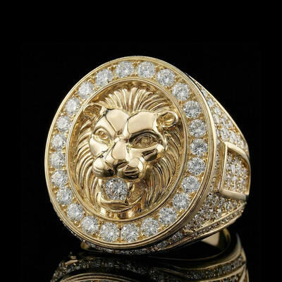 Iced Roaring Lion Head Ring