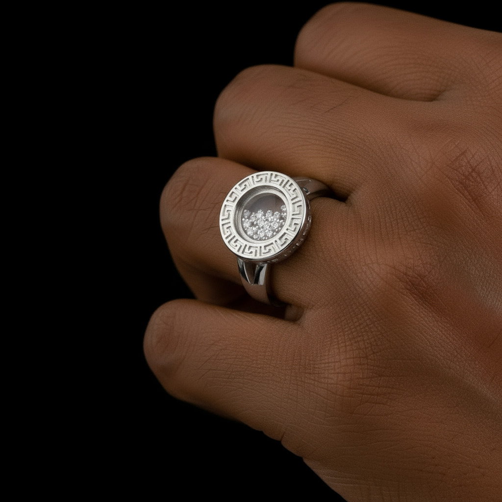 Greek Key Dancing Diamonds Ring