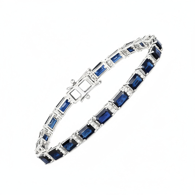 S925 Silver Blue Sapphire and White Diamond Tennis Bracelet
