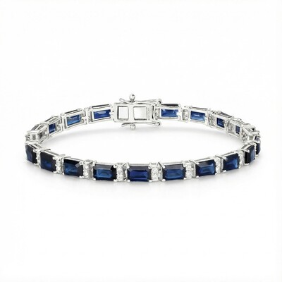 S925 Silver Blue Sapphire and White Diamond Tennis Bracelet S925 Silver Blue Sapphire and White Diamond Tennis Bracelet