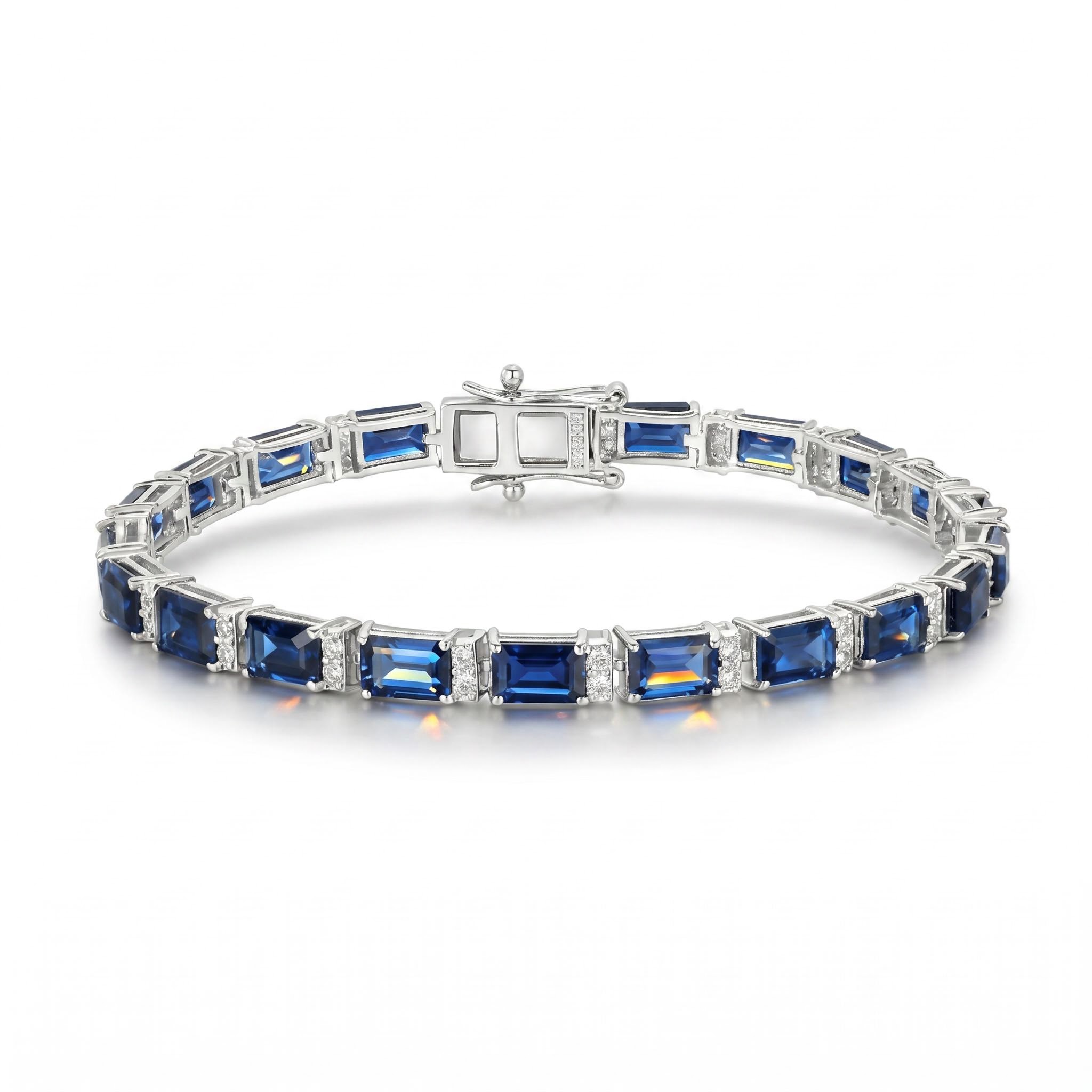 S925 Silver Blue Sapphire and White Diamond Tennis Bracelet