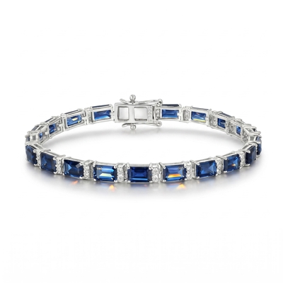 S925 Silver Blue Sapphire and White Diamond Tennis Bracelet