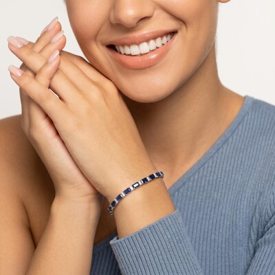 S925 Silver Blue Sapphire and White Diamond Tennis Bracelet