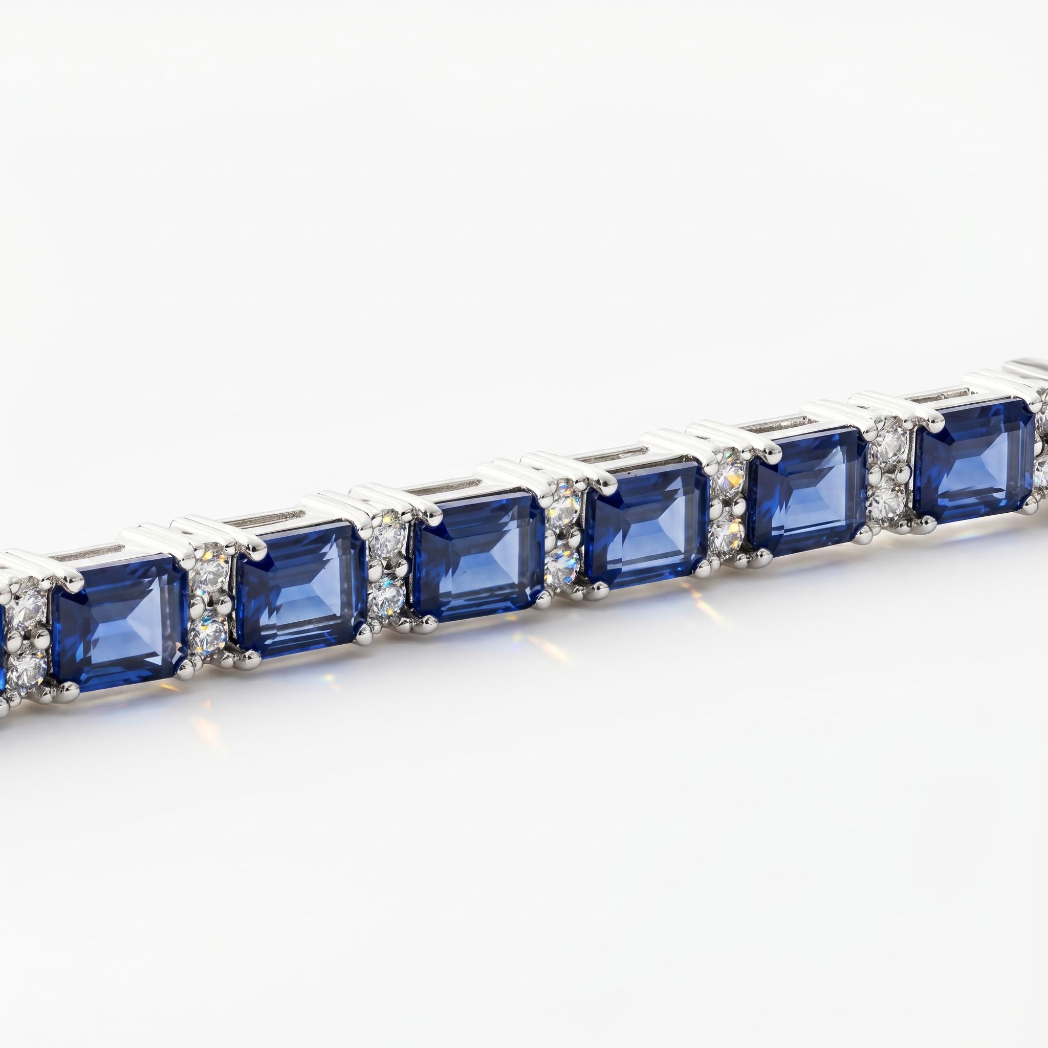 S925 Silver Blue Sapphire and White Diamond Tennis Bracelet