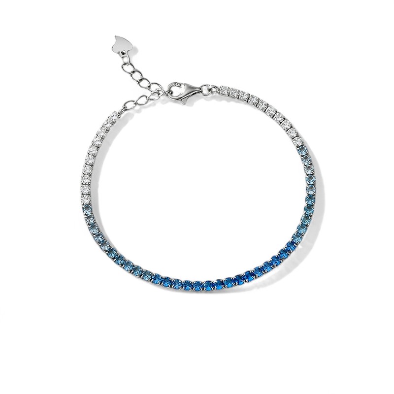 3mm S925 Silver Blue Diamond Tennis Bracelet