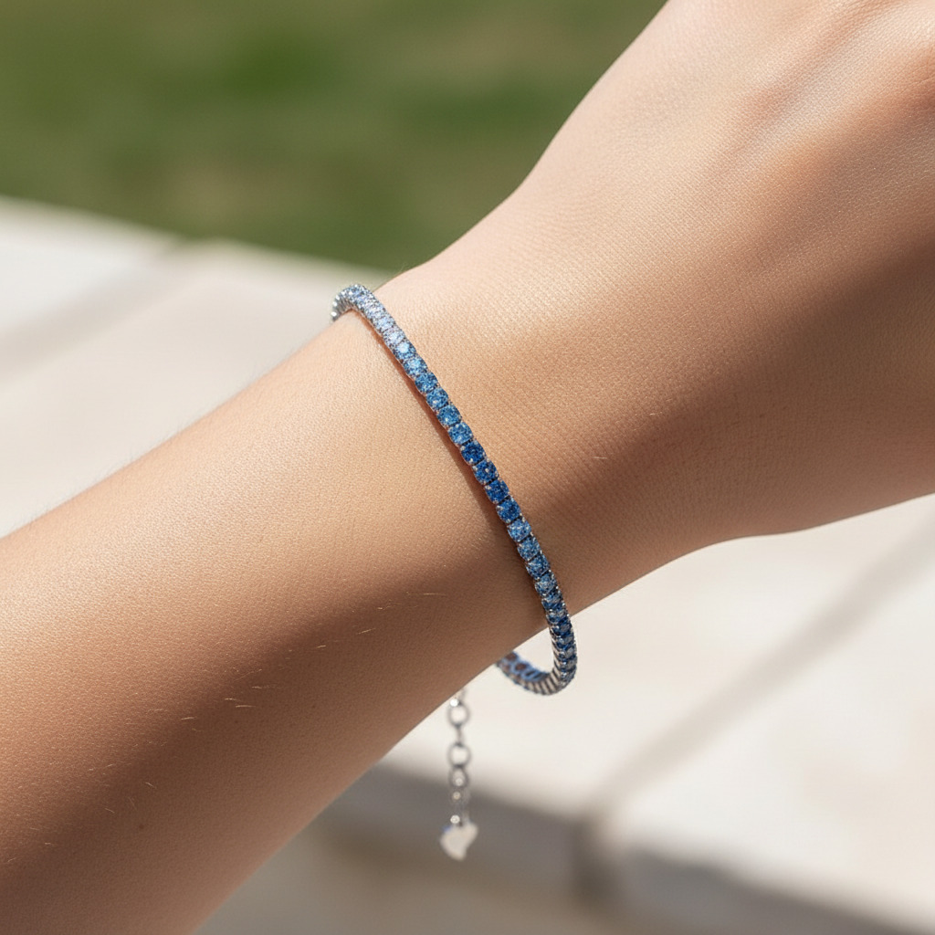 3mm S925 Silver Blue Diamond Tennis Bracelet