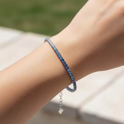 3mm S925 Silver Blue Diamond Tennis Bracelet