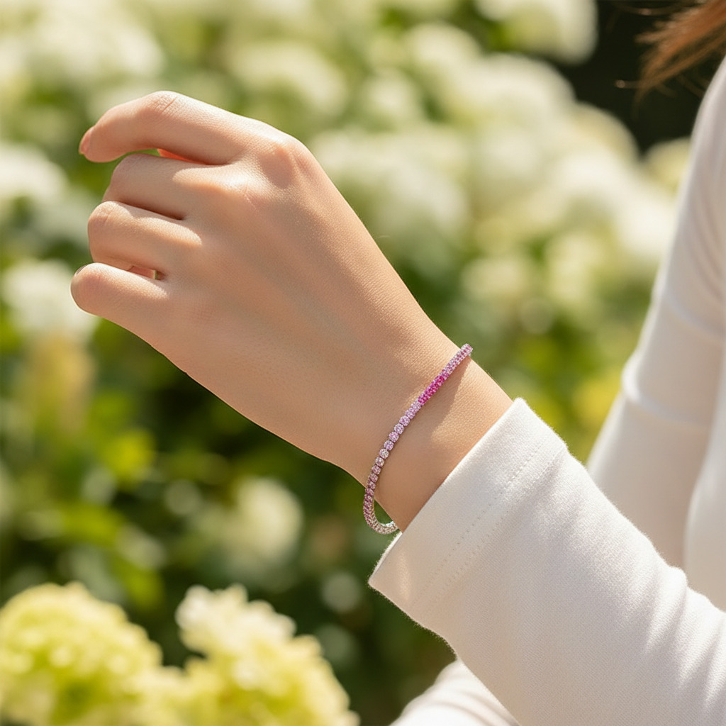 3mm S925 Silver Pink Diamond Tennis Bracelet