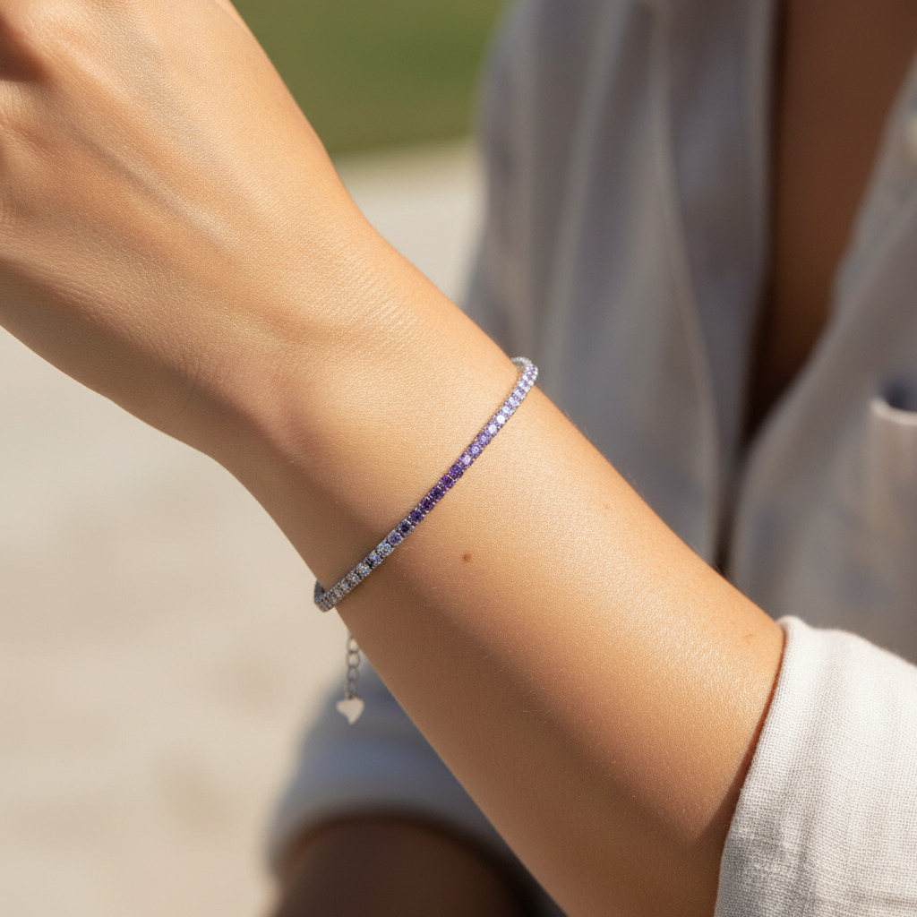 3mm S925 Silver Purple Diamond Tennis Bracelet
