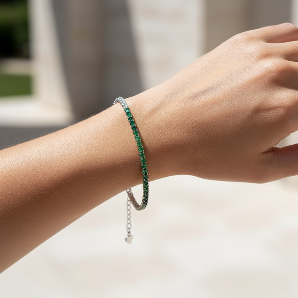 3mm S925 Silver Green Diamond Tennis Bracelet