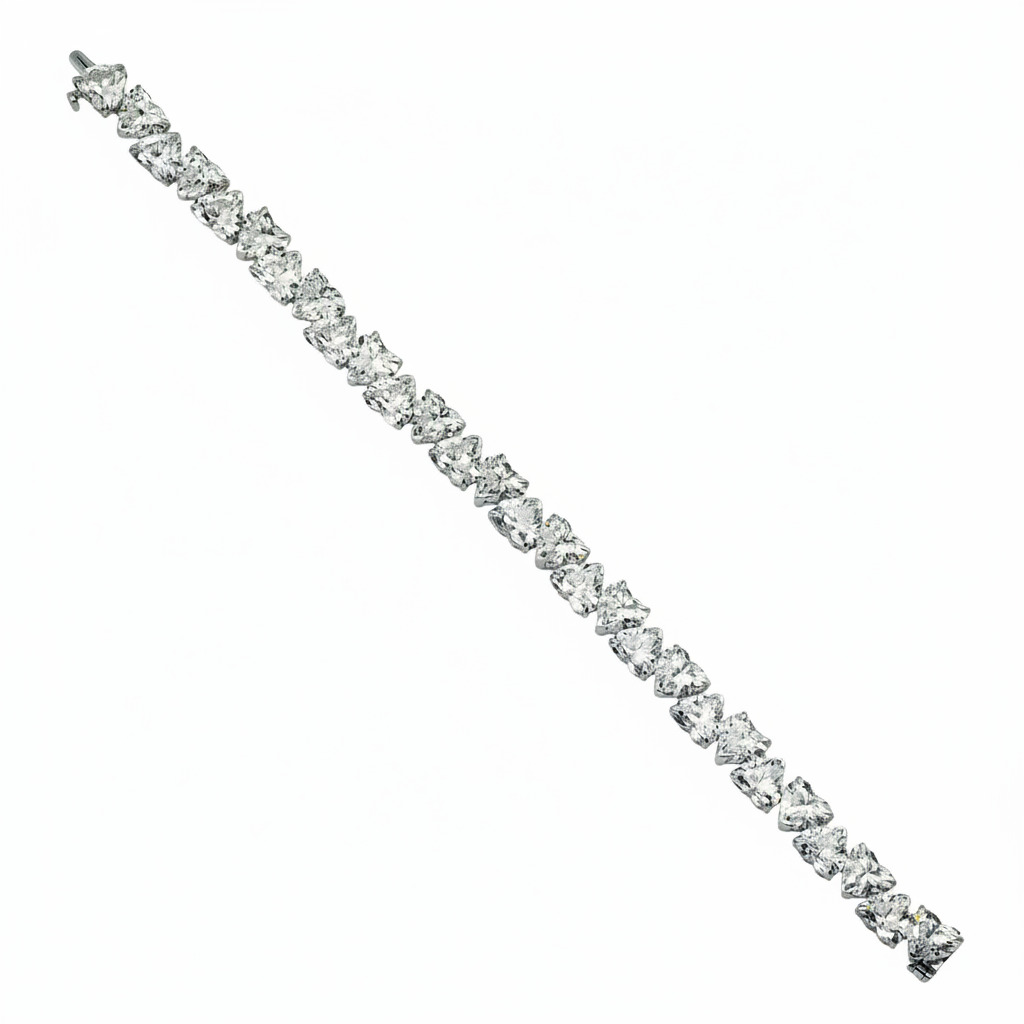 S925 Silver Heart Diamond Tennis Bracelet
