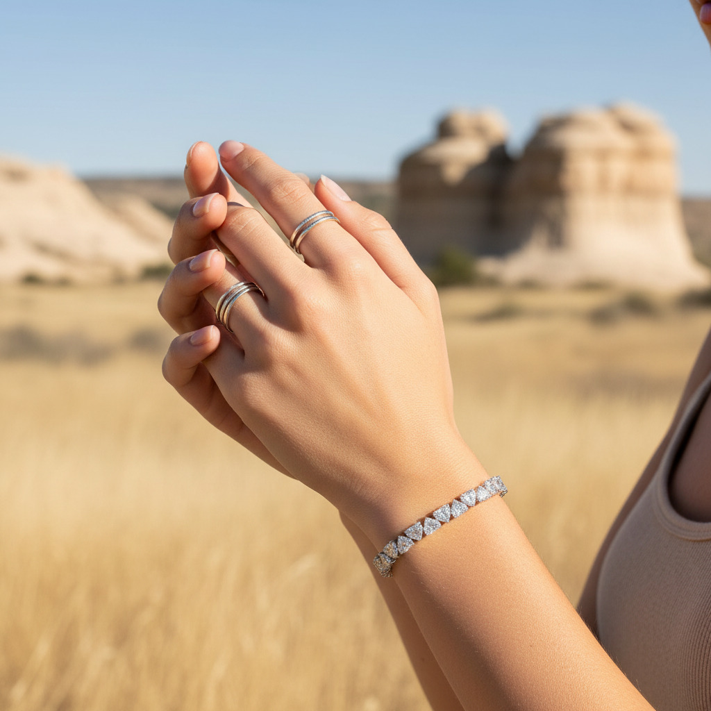 S925 Silver Heart Diamond Tennis Bracelet