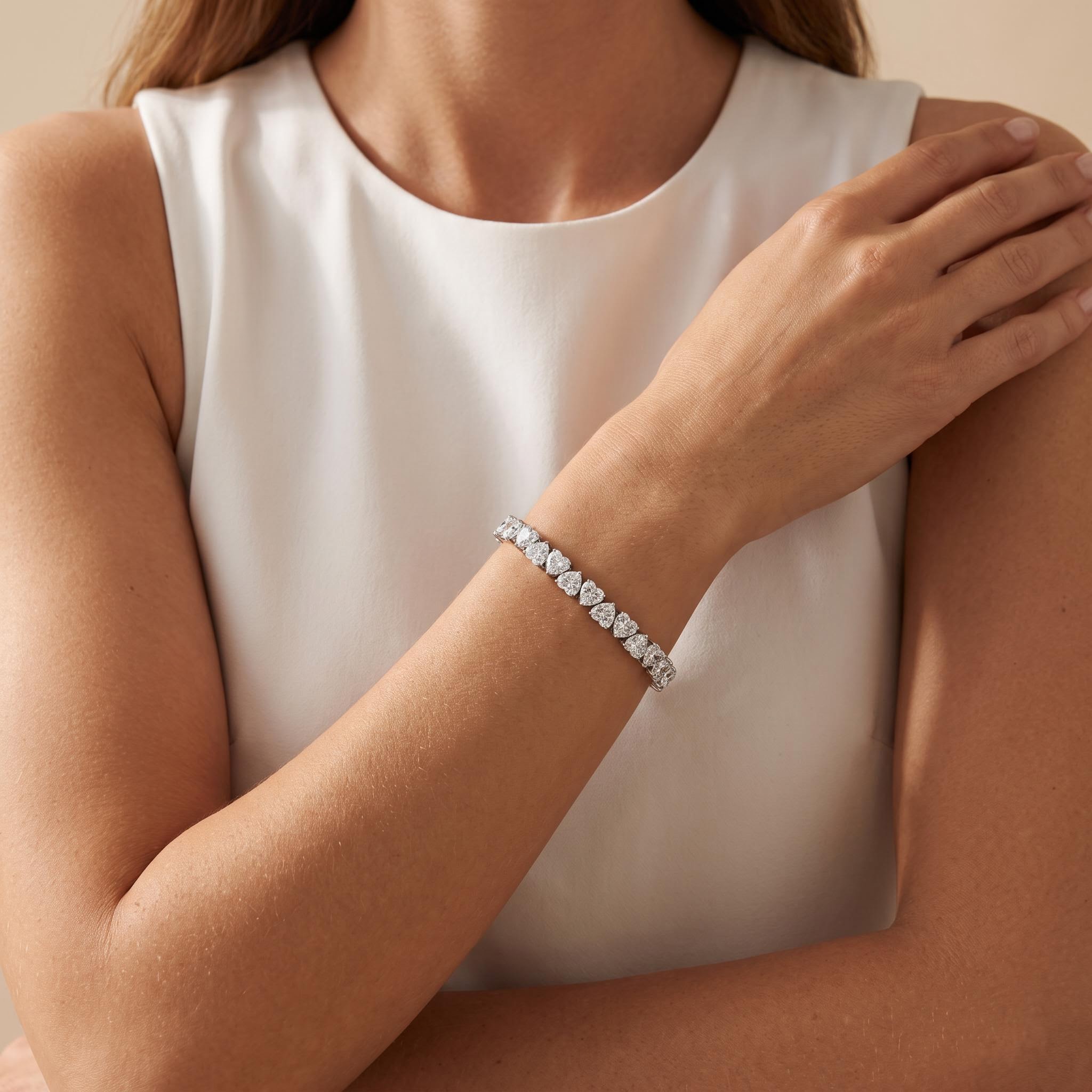 S925 Silver Heart Diamond Tennis Bracelet S925 Silver Heart Diamond Tennis Bracelet